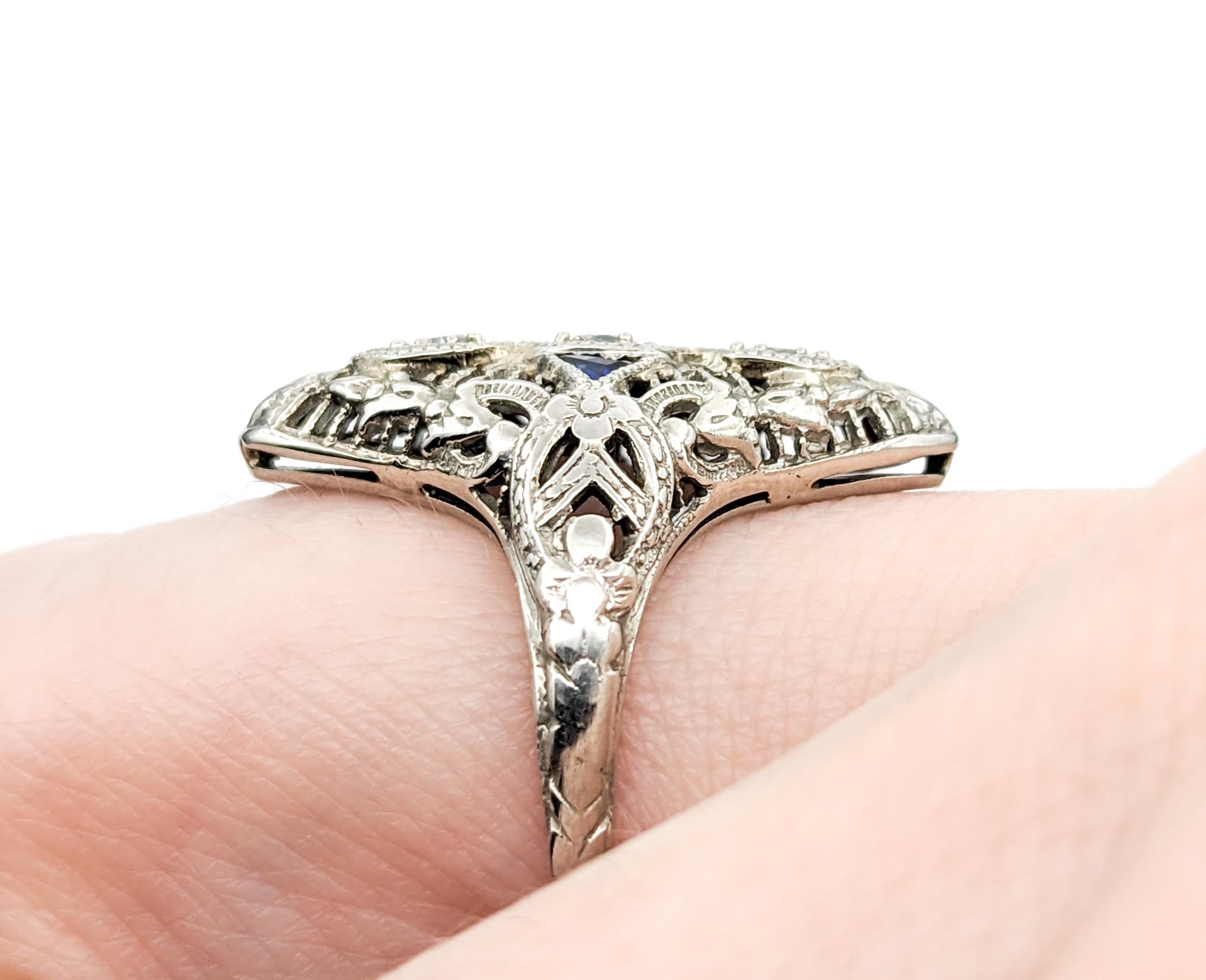 Art Deco Diamant & Saphir Ring in Weißgold (Alteuropäischer Schliff) im Angebot