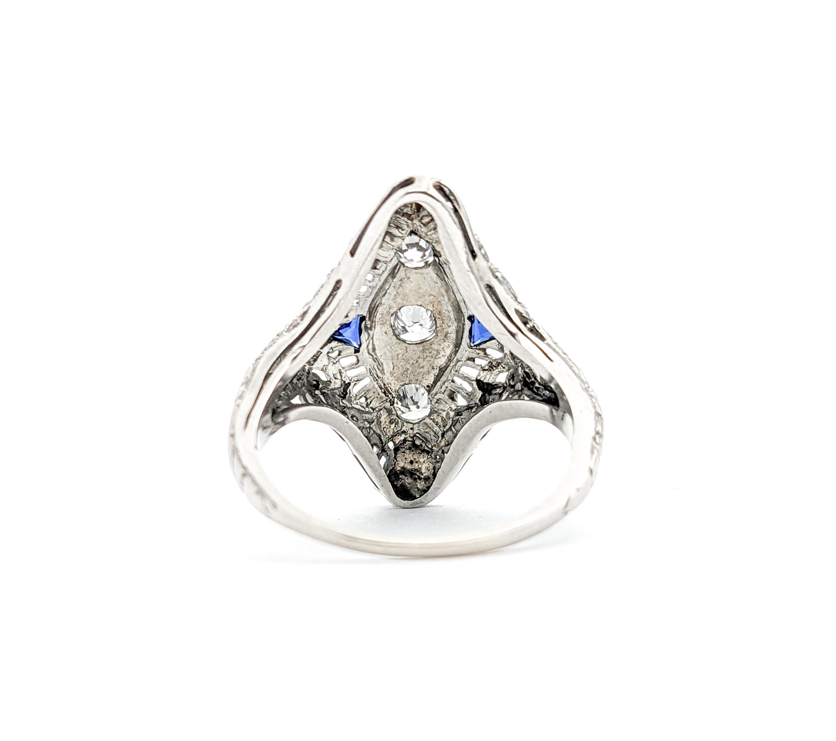 Art Deco Diamond & Sapphire Ring In White Gold For Sale 3