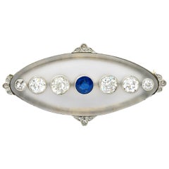 Art Deco Diamond Sapphire Rock Crystal Platinum 18 Karat White Gold Brooch