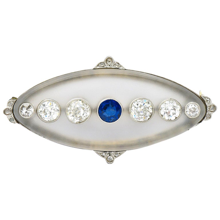 Art Deco Diamond Sapphire Rock Crystal Platinum 18 Karat White Gold ...