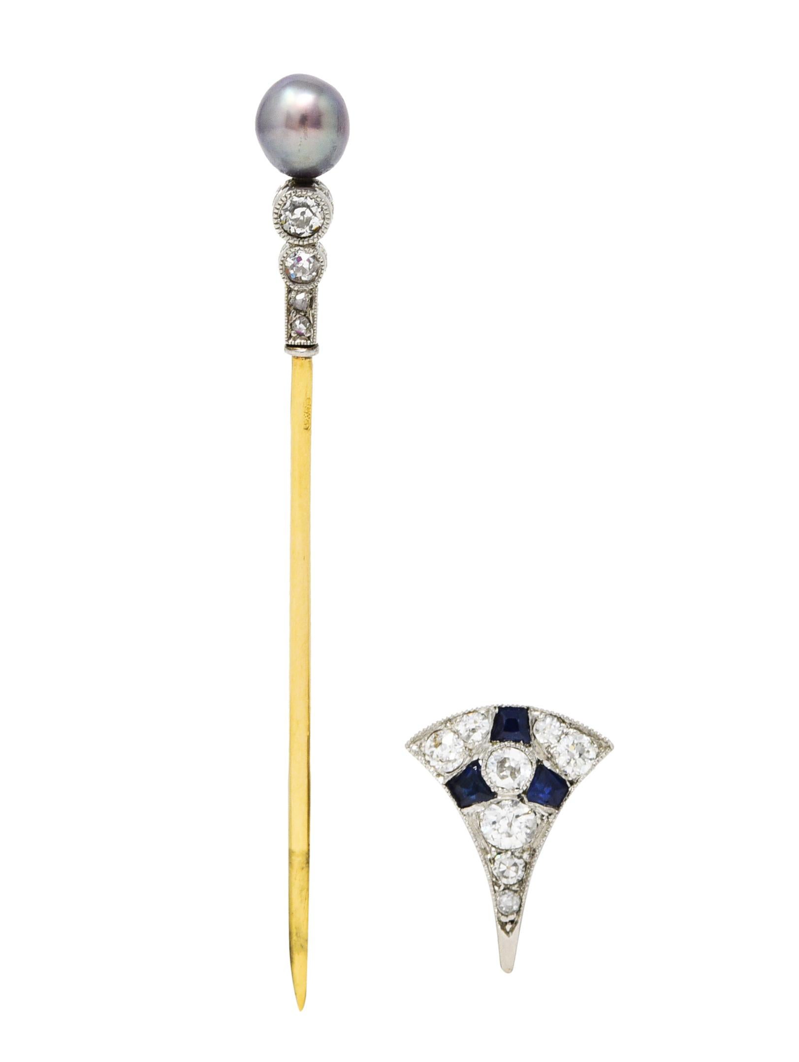 Art Deco Diamond Sapphire Ruby Pearl Platinum 18 Karat Gold Antique Arrow Jabot 6