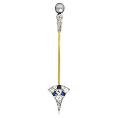 Art Deco Diamond Sapphire Ruby Pearl Platinum 18 Karat Gold Vintage Arrow Jabot