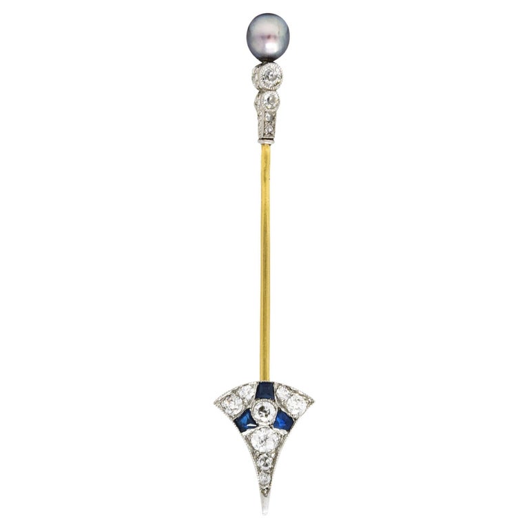 Art Deco Diamond Sapphire Ruby Pearl Platinum 18 Karat Gold Antique ...