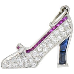 Art Deco Diamond Sapphire Ruby Platinum High-Heel Shoe Charm Art Deco Diamond Sapphire Ruby Platinum High-Heel Shoe Charm