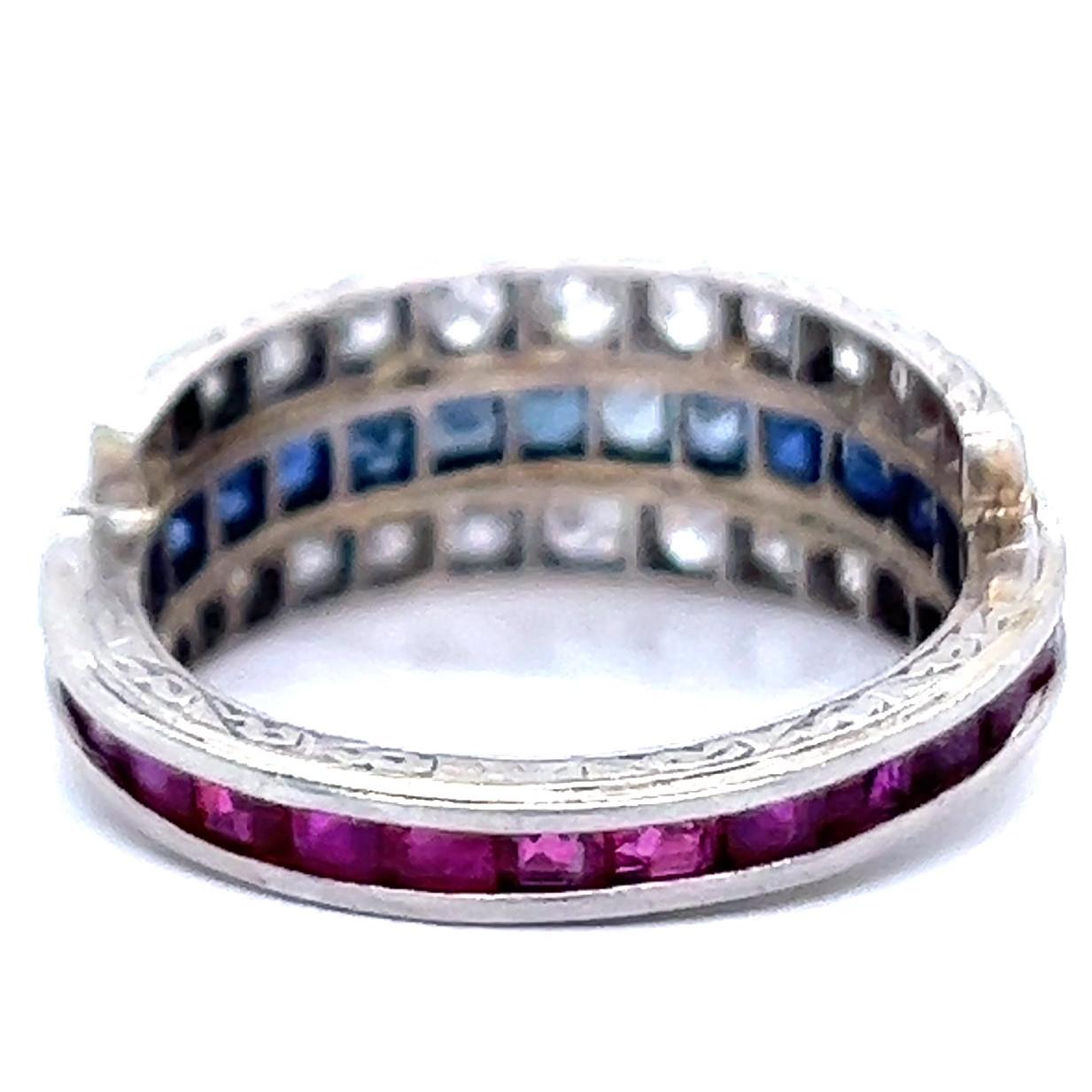 Art Deco Diamond Sapphire Ruby Platinum Ring 1