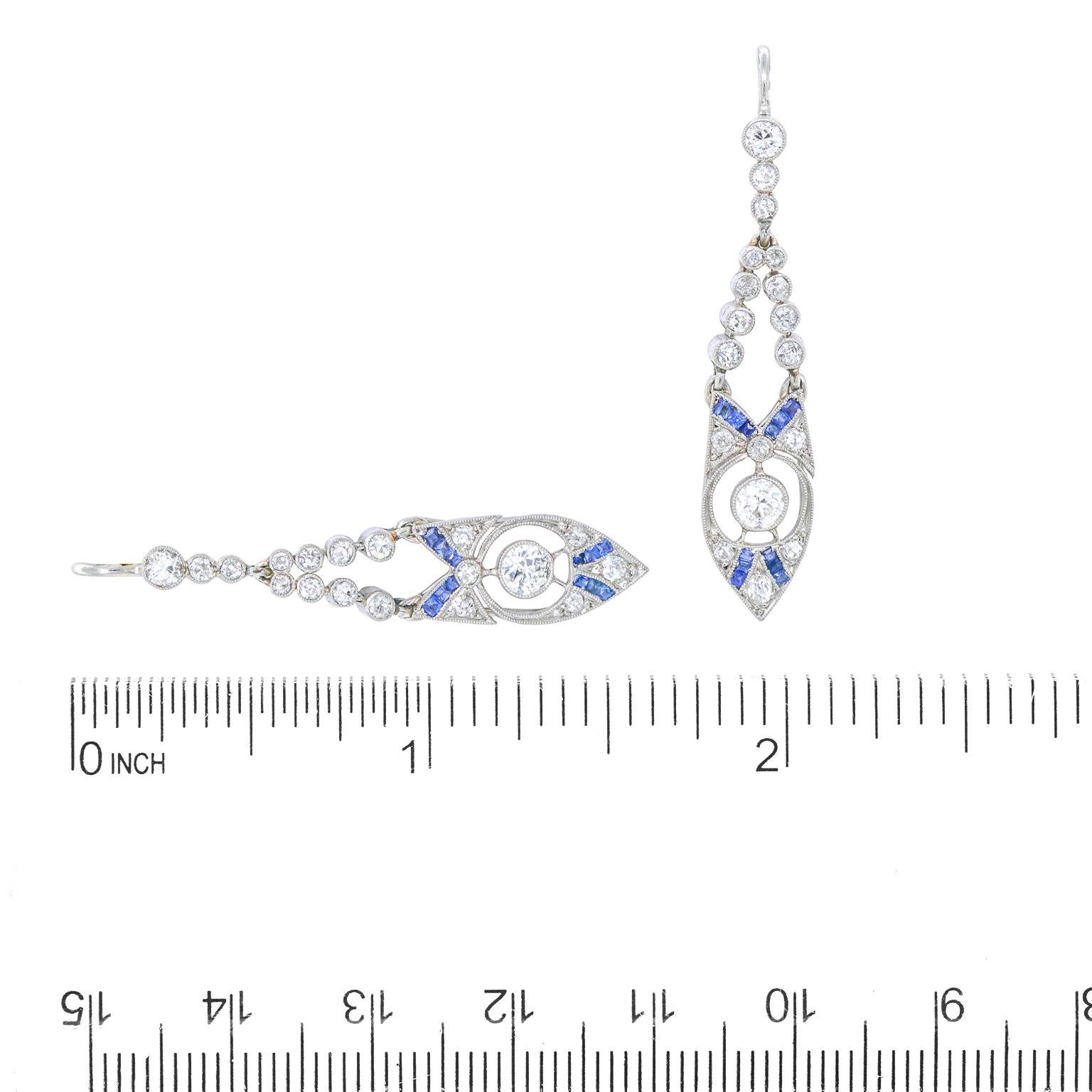 Brilliant Cut Art Deco Diamond & Sapphire-set Earrings
