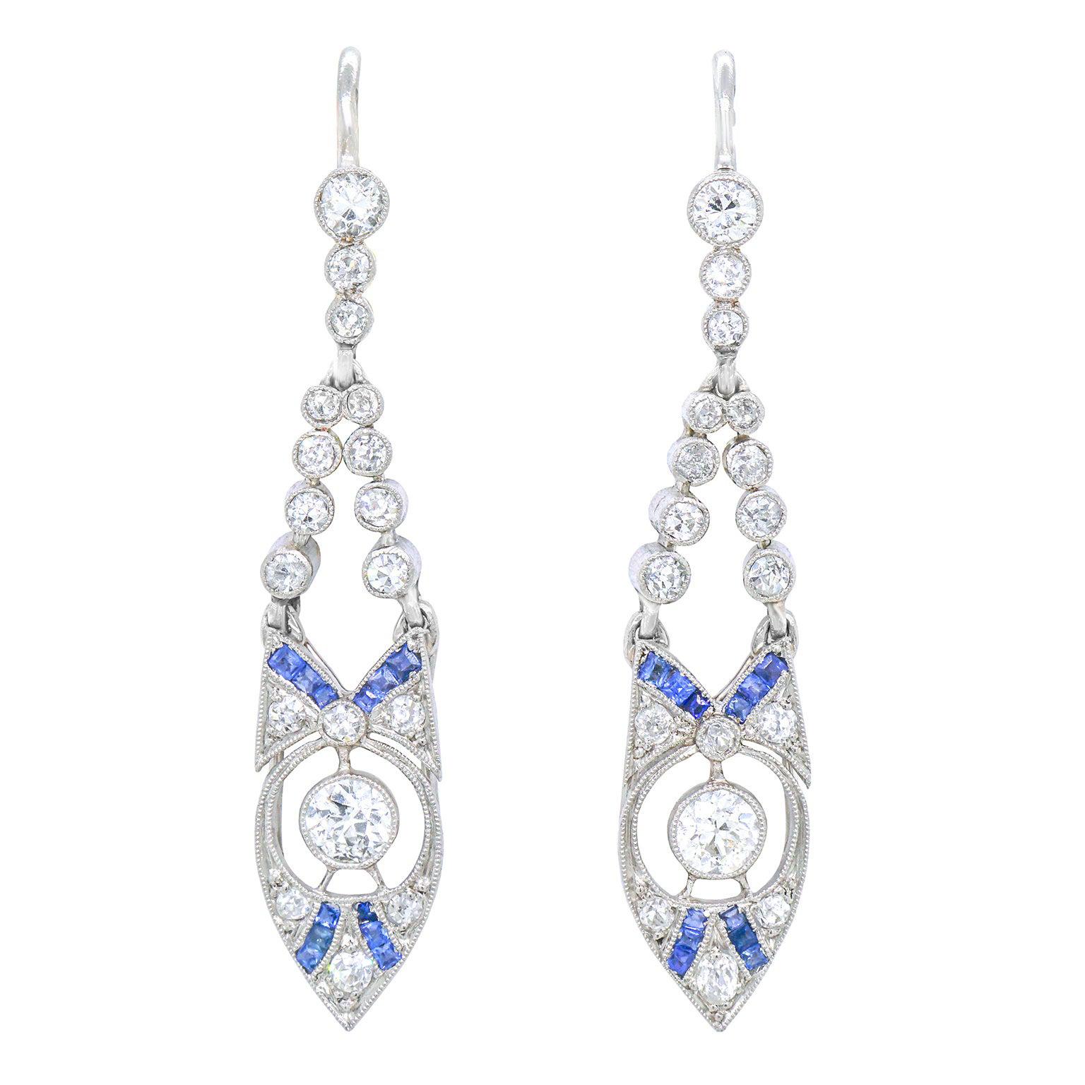 Art Deco Diamond & Sapphire-set Earrings