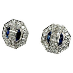 Art Deco Ohrstecker mit Diamanten und Saphiren