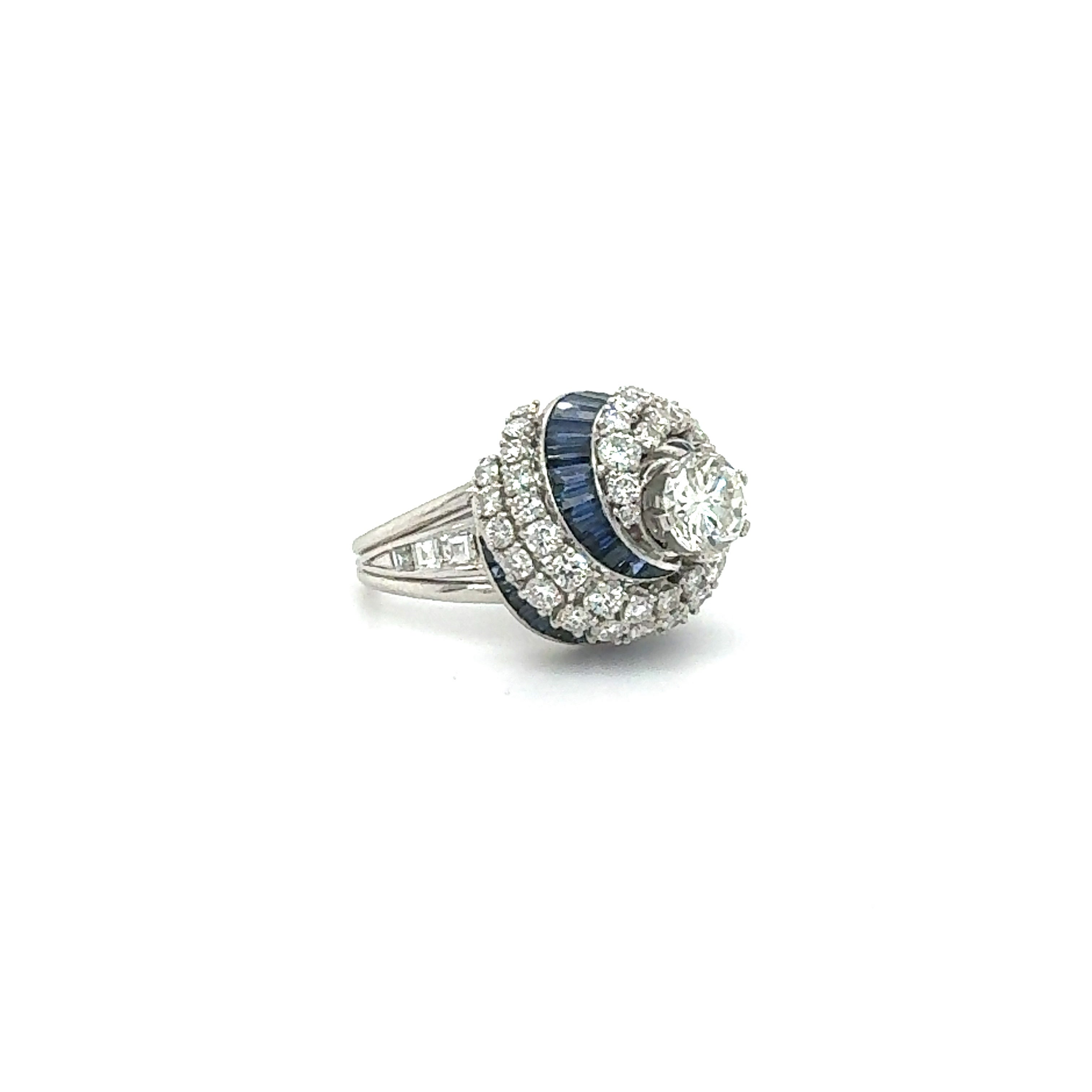 Art Deco Diamond & Sapphire Swirling Ballerina Ring Platinum 4.50 Carat 1