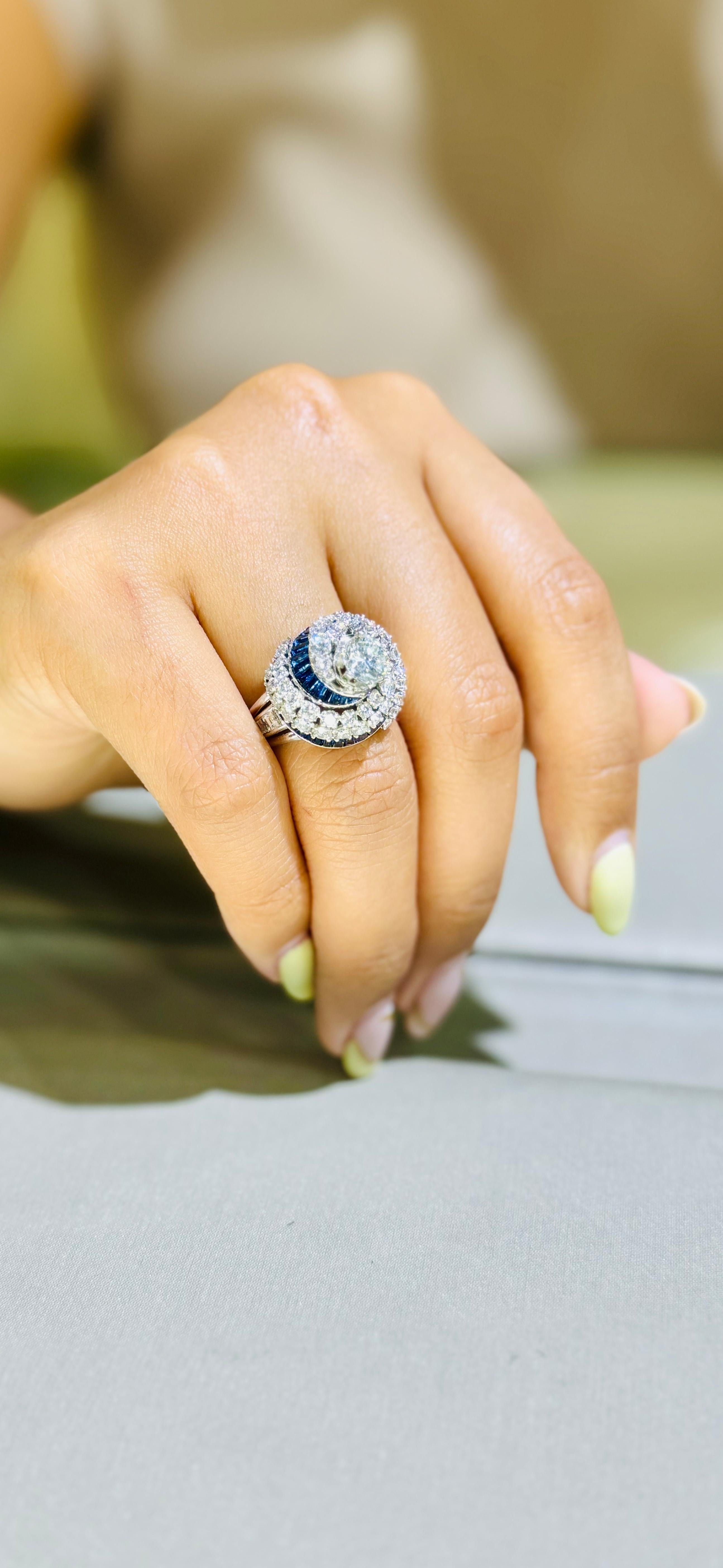 Art Deco Diamond & Sapphire Swirling Ballerina Ring Platinum 4.50 Carat 2