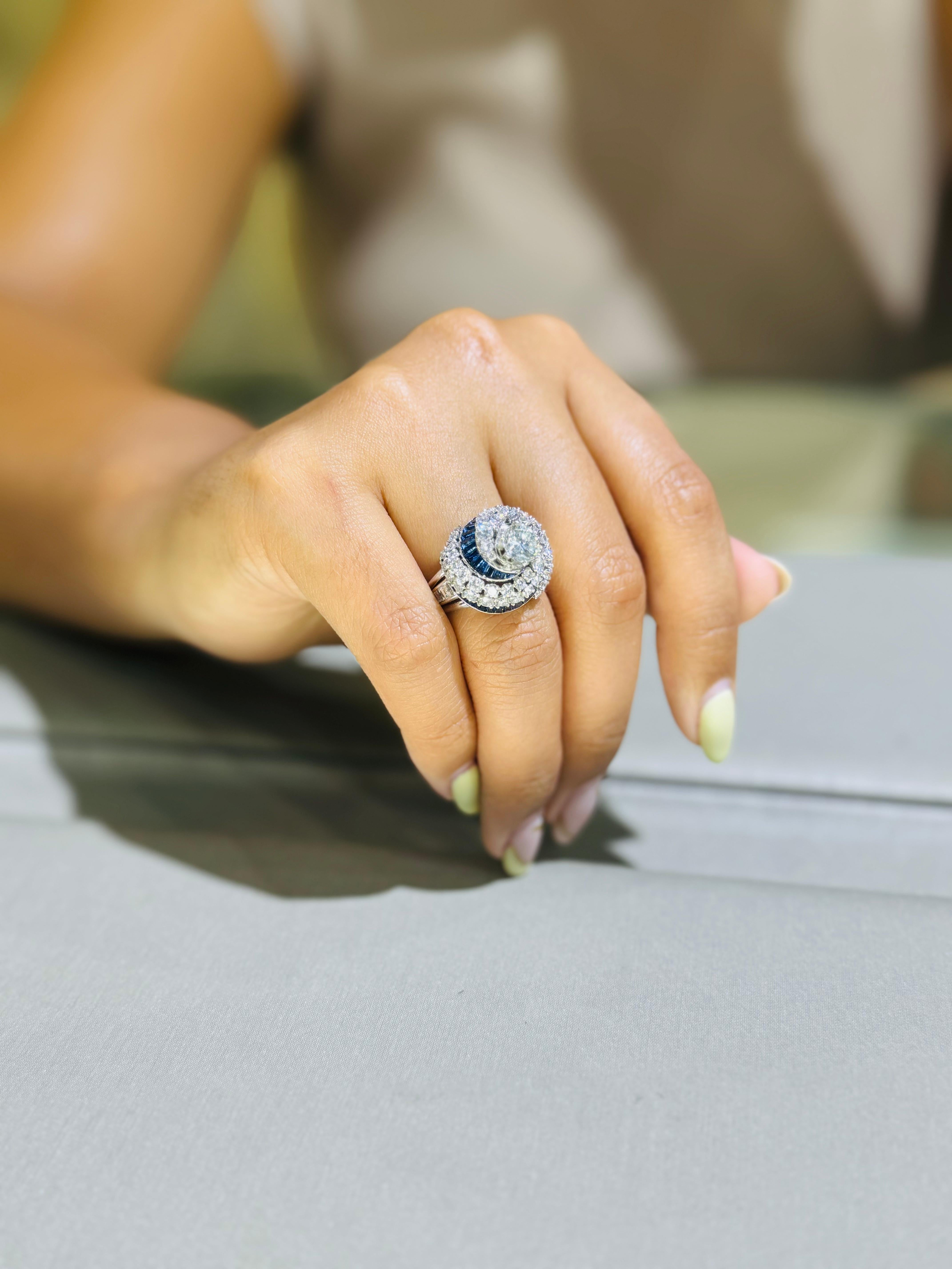 Art Deco Diamond & Sapphire Swirling Ballerina Ring Platinum 4.50 Carat 3