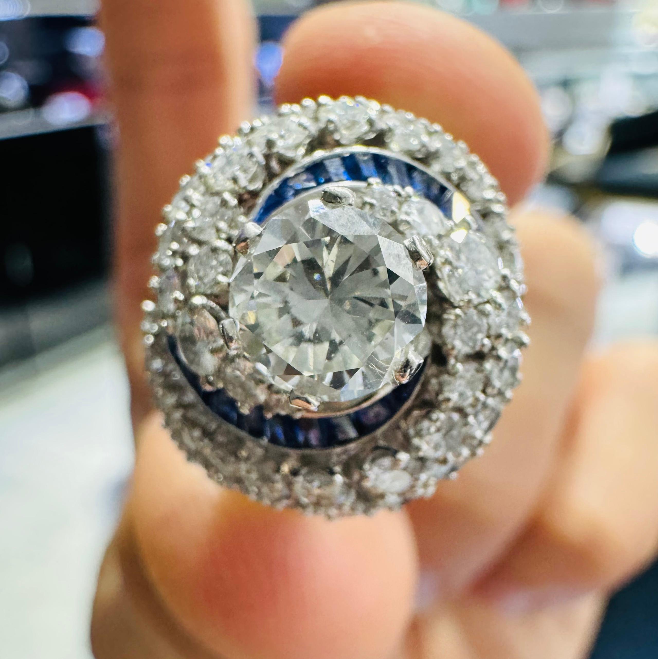 Art Deco Diamond & Sapphire Swirling Ballerina Ring Platinum 4.50 Carat 4