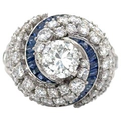 Art Deco Diamond & Sapphire Swirling Ballerina Ring Platinum 4.50 Carat