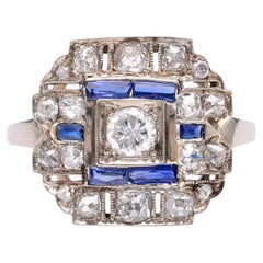 Art Deco Diamond Sapphire White gold Ring