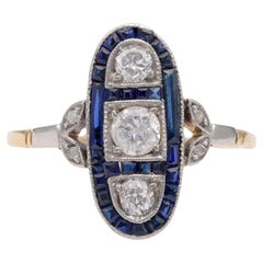 Art Deco Diamond Sapphire Yellow Gold & Platinum Ring