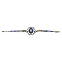 Bar-Anstecknadelbrosche aus Platin und Gelbgold mit Diamanten, Saphiren und Perlen, Art déco