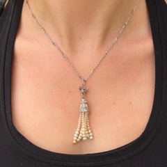 Vintage Art Deco Diamant Saatperlen Quaste Platin Anhänger Vintage Link Halskette