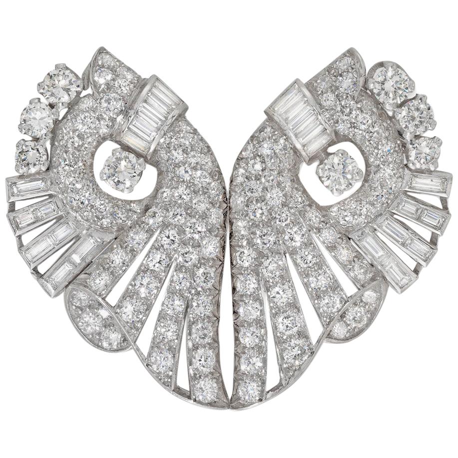 Art Deco Diamond Set Double-Clip Brooch