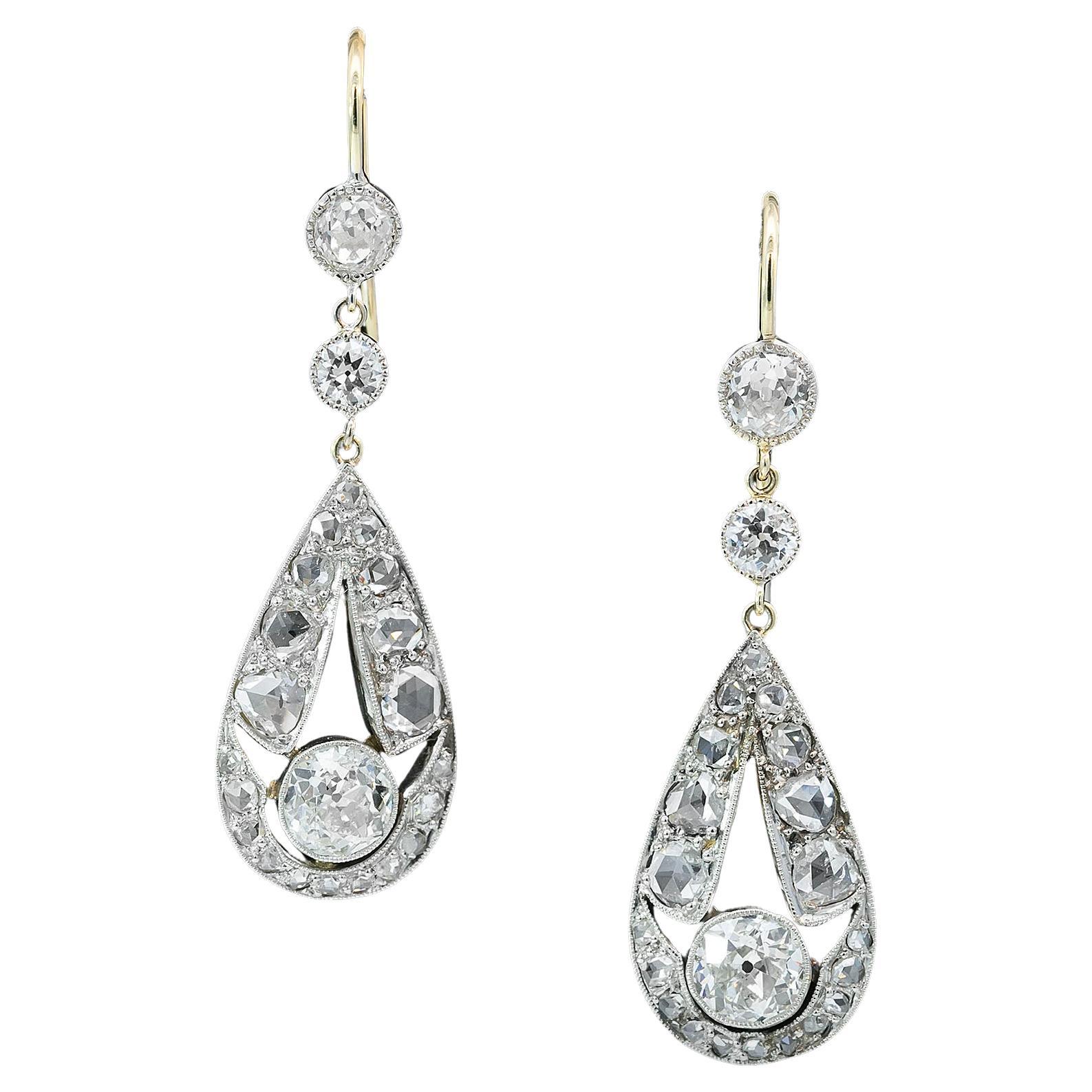 Art Deco Diamond Set Drop Earrings Circa 1920s