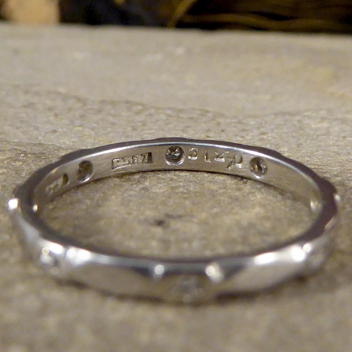 Looking for the perfect fine wedding band? This gorgeous Art Deco band has been made fully from Platinum and shows detailing the full way round. Due to this antique ring being fine it is able to sit comfortably next to or slightly underneath an