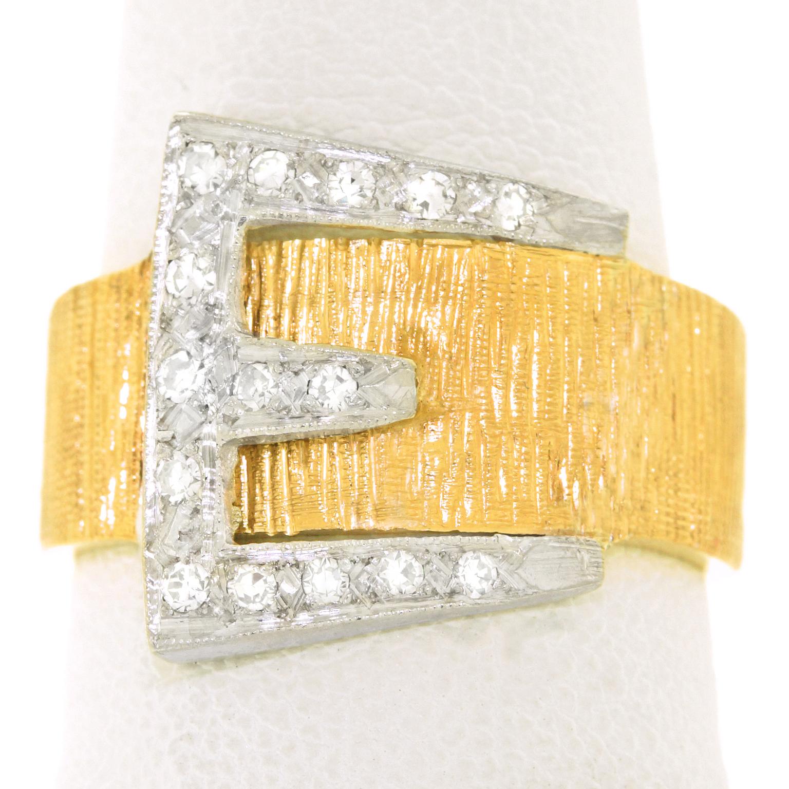 Art Deco Diamond Set Gold Buckle Ring 4