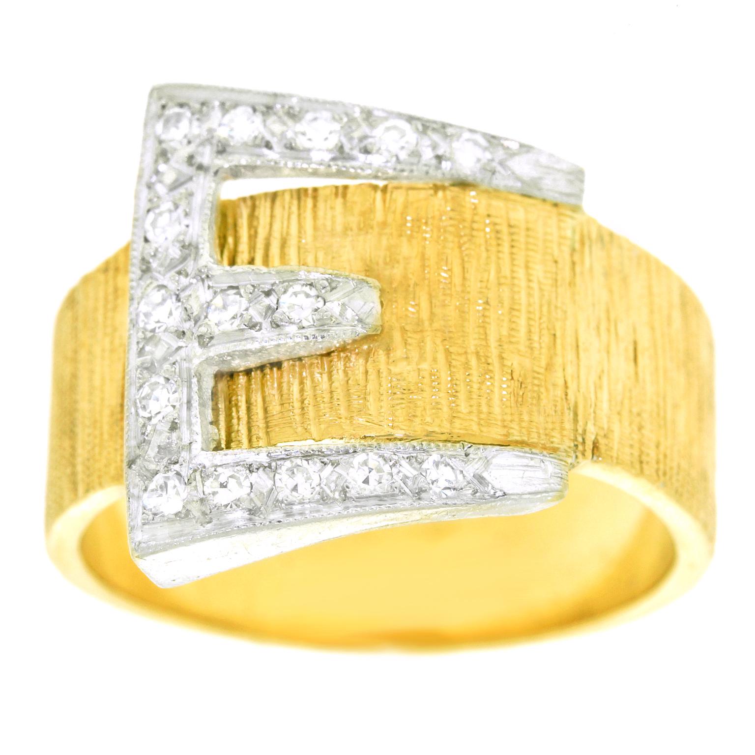 Art Deco Diamond Set Gold Buckle Ring 5