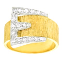 Art Deco Diamond Set Gold Buckle Ring