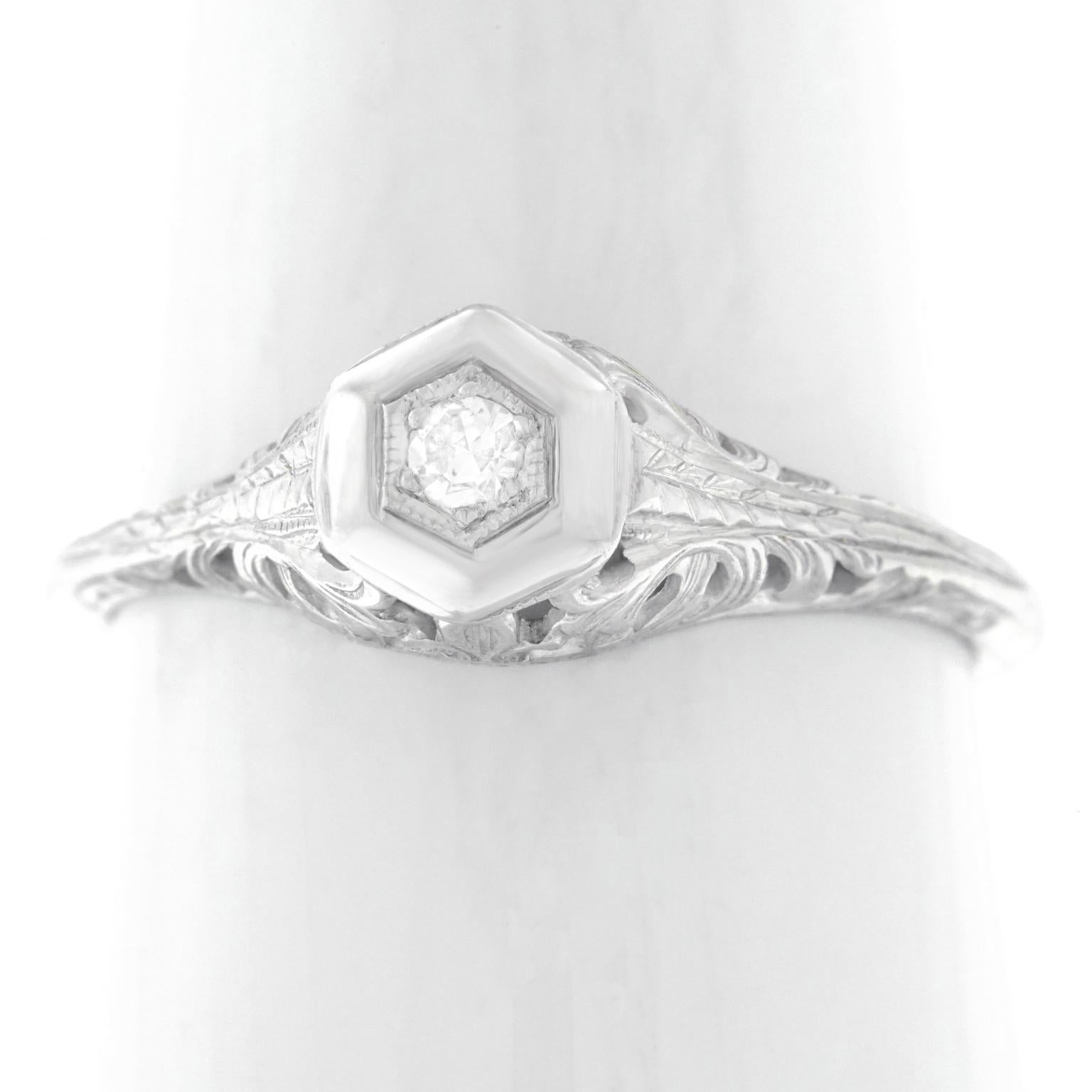 Art Deco Diamond Set Gold Engagement Ring 5