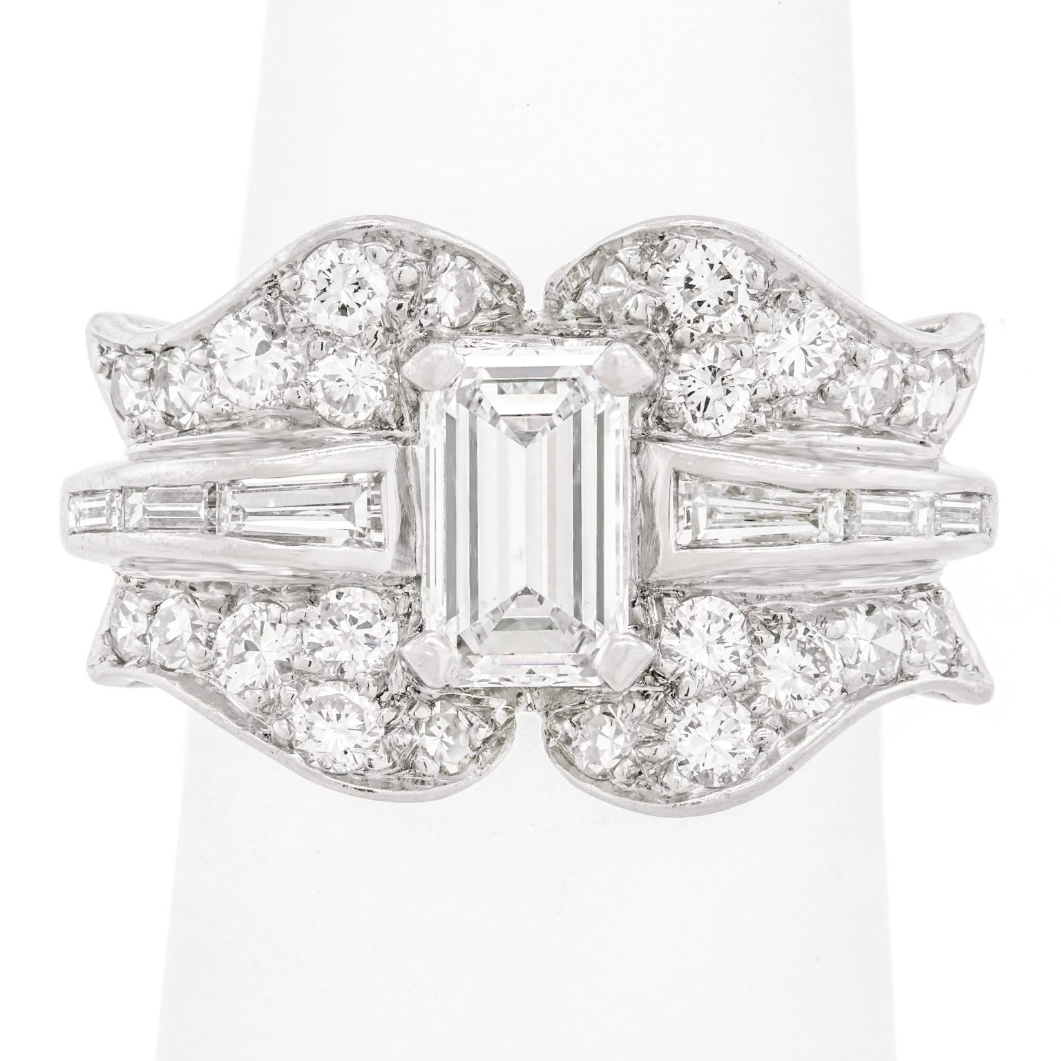 Women's or Men's Art Deco Diamond-set Platinum Cocktail Ring