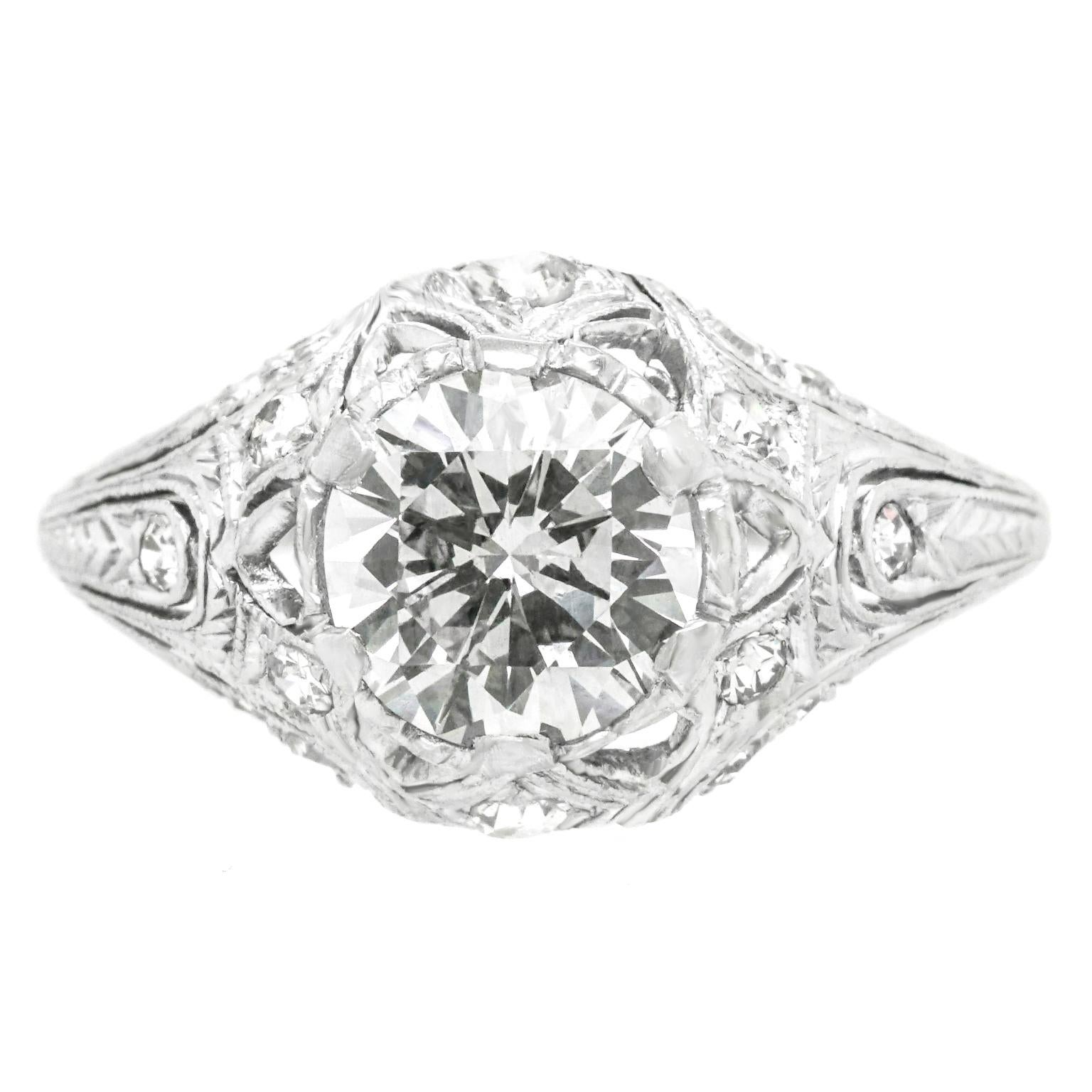 Platinring im Art-déco-Stil mit Diamantbesatz GIA (Art déco)