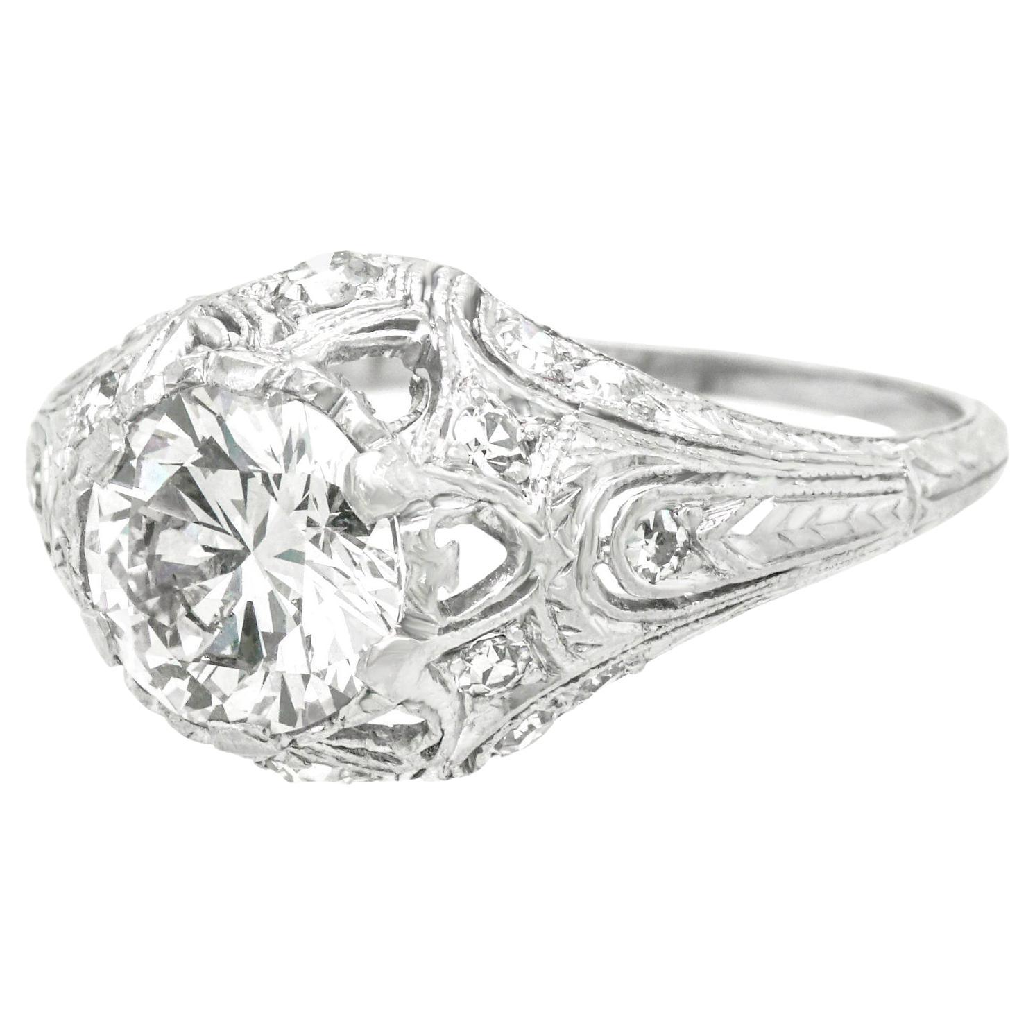 Art Deco Diamond-Set Platinum Ring GIA