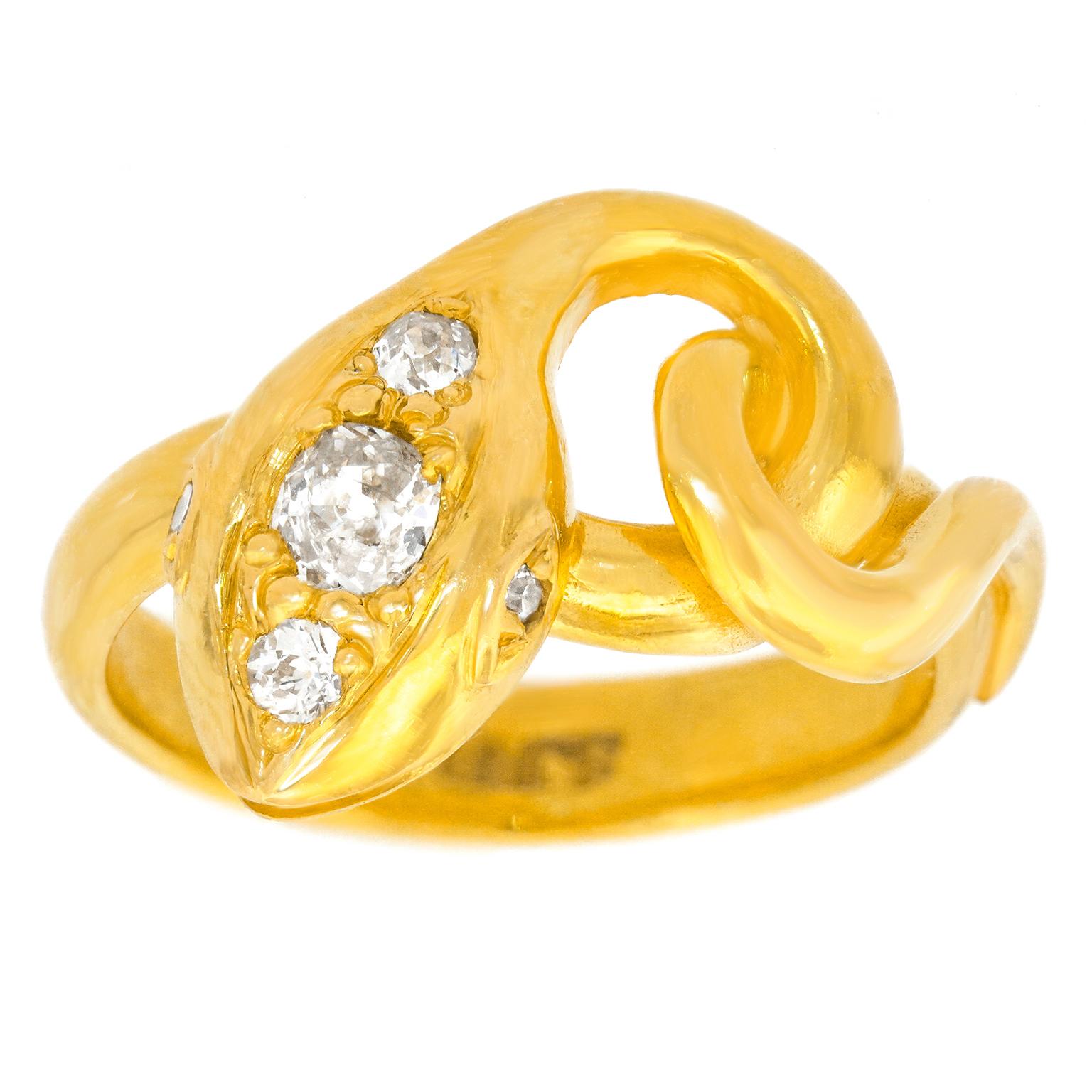 Round Cut Art Deco Diamond-set Snake Ring For Sale