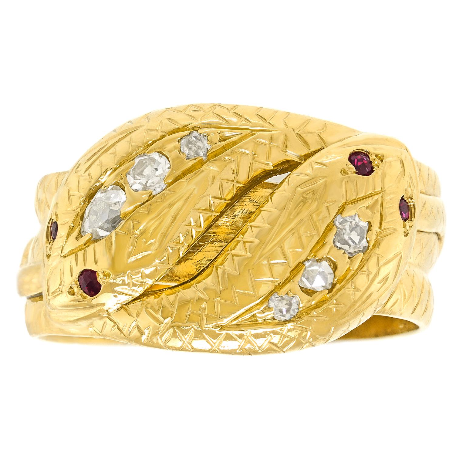 Round Cut Art Deco Diamond-set Snake Ring For Sale