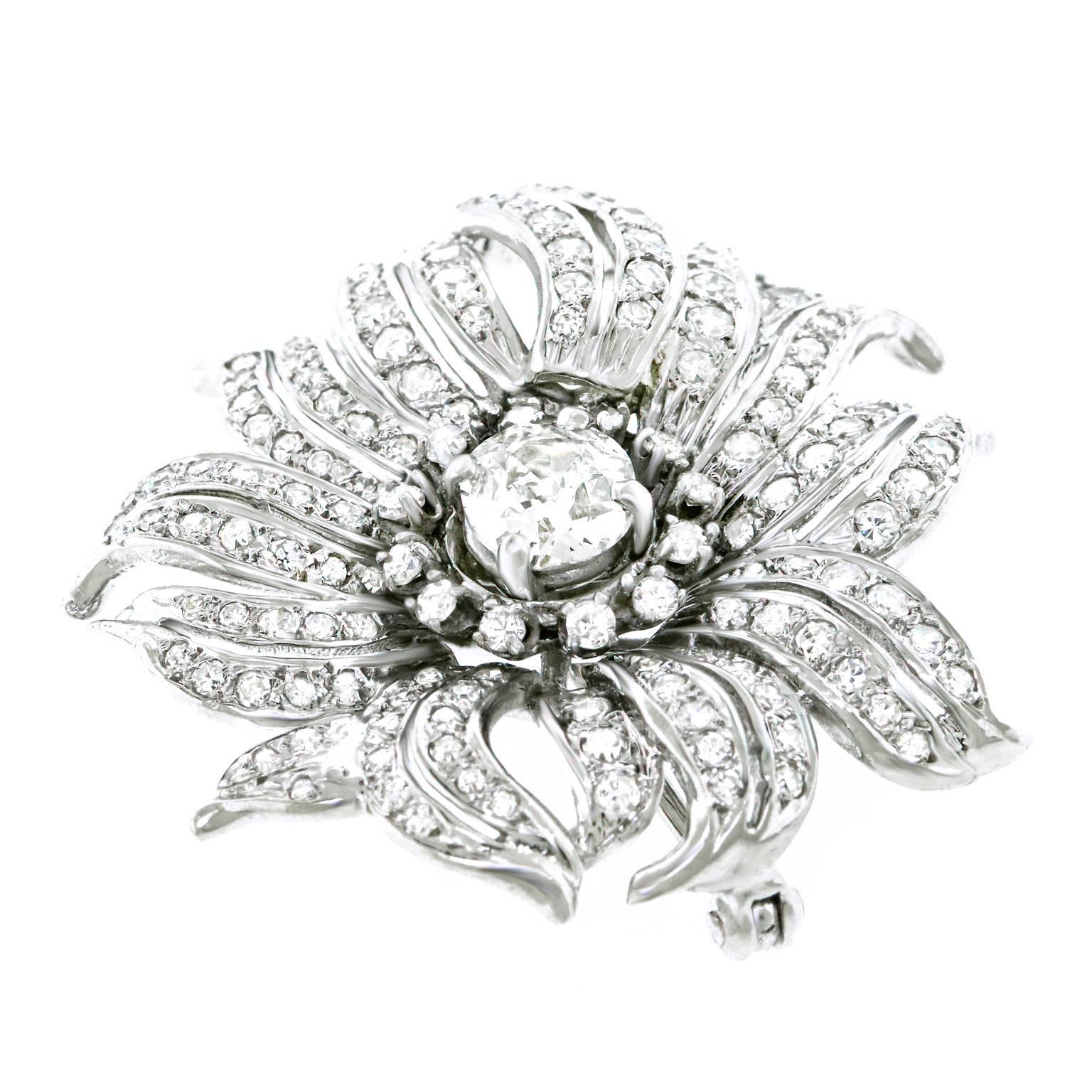Art Deco Diamond Set White Gold Brooch In Excellent Condition In Litchfield, CT