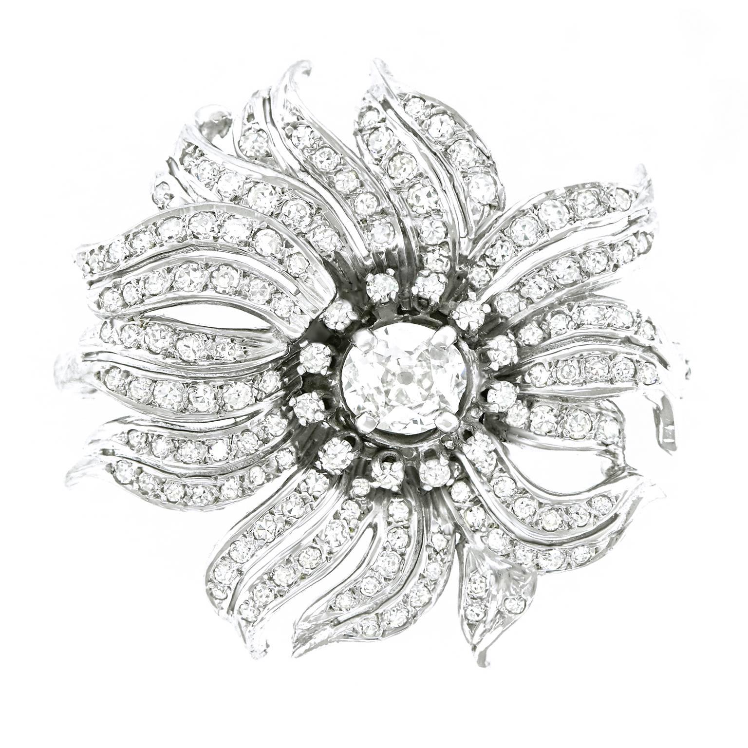 Art Deco Diamond Set White Gold Brooch