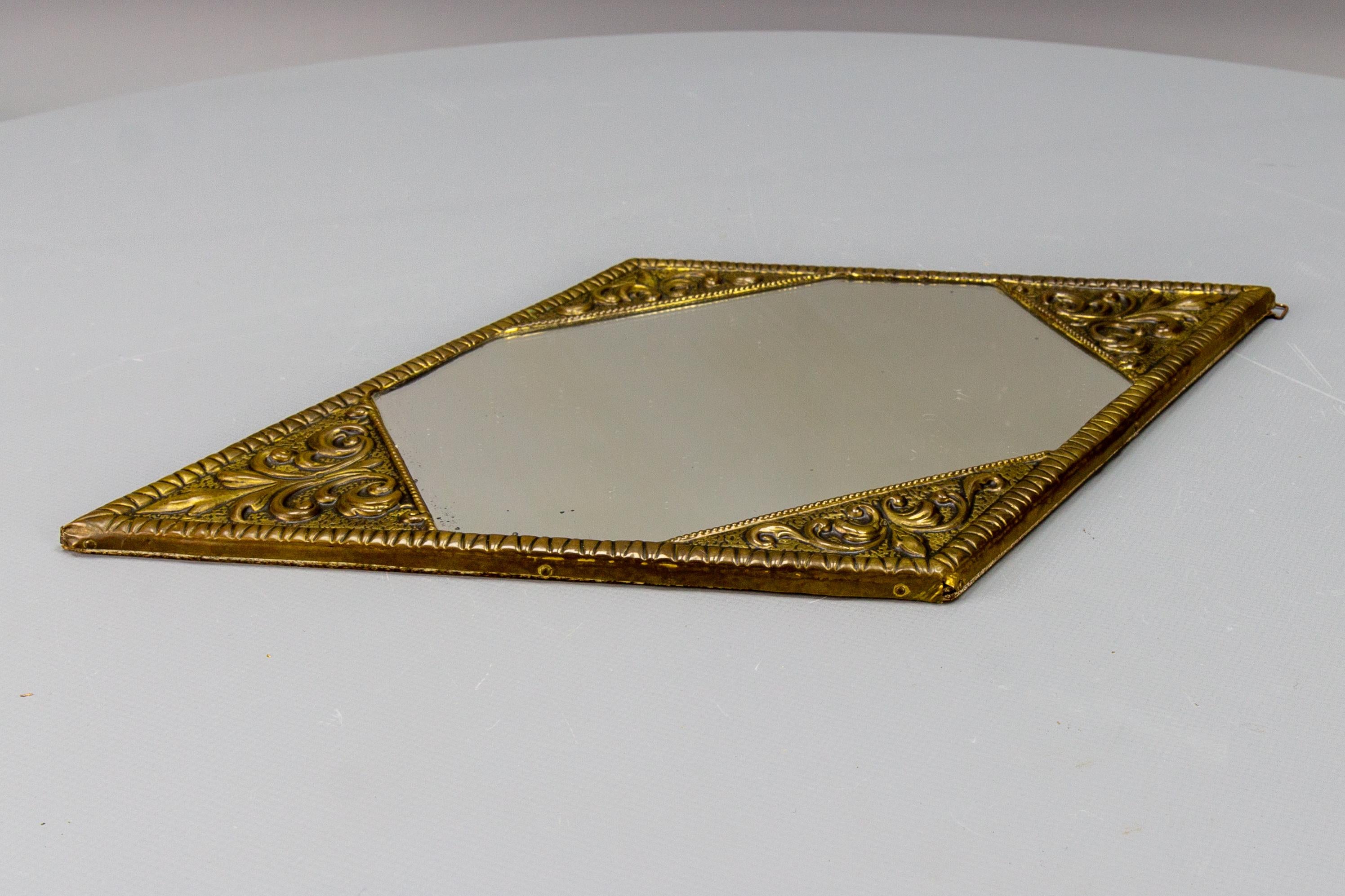 Art Deco Diamond-Shaped Brass Frame Wall Mirror, ca. 1920 For Sale 5