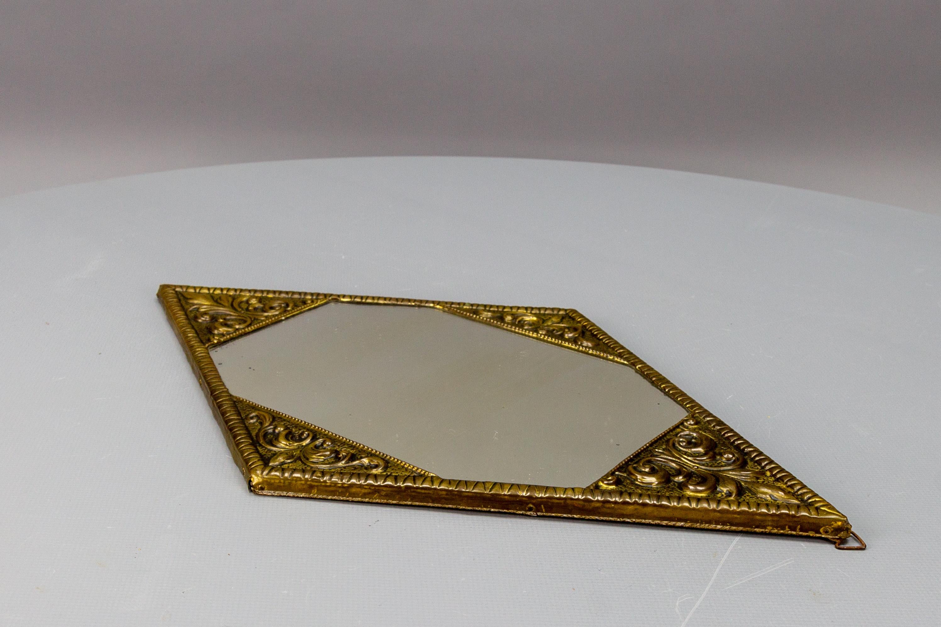 Art Deco Diamond-Shaped Brass Frame Wall Mirror, ca. 1920 7