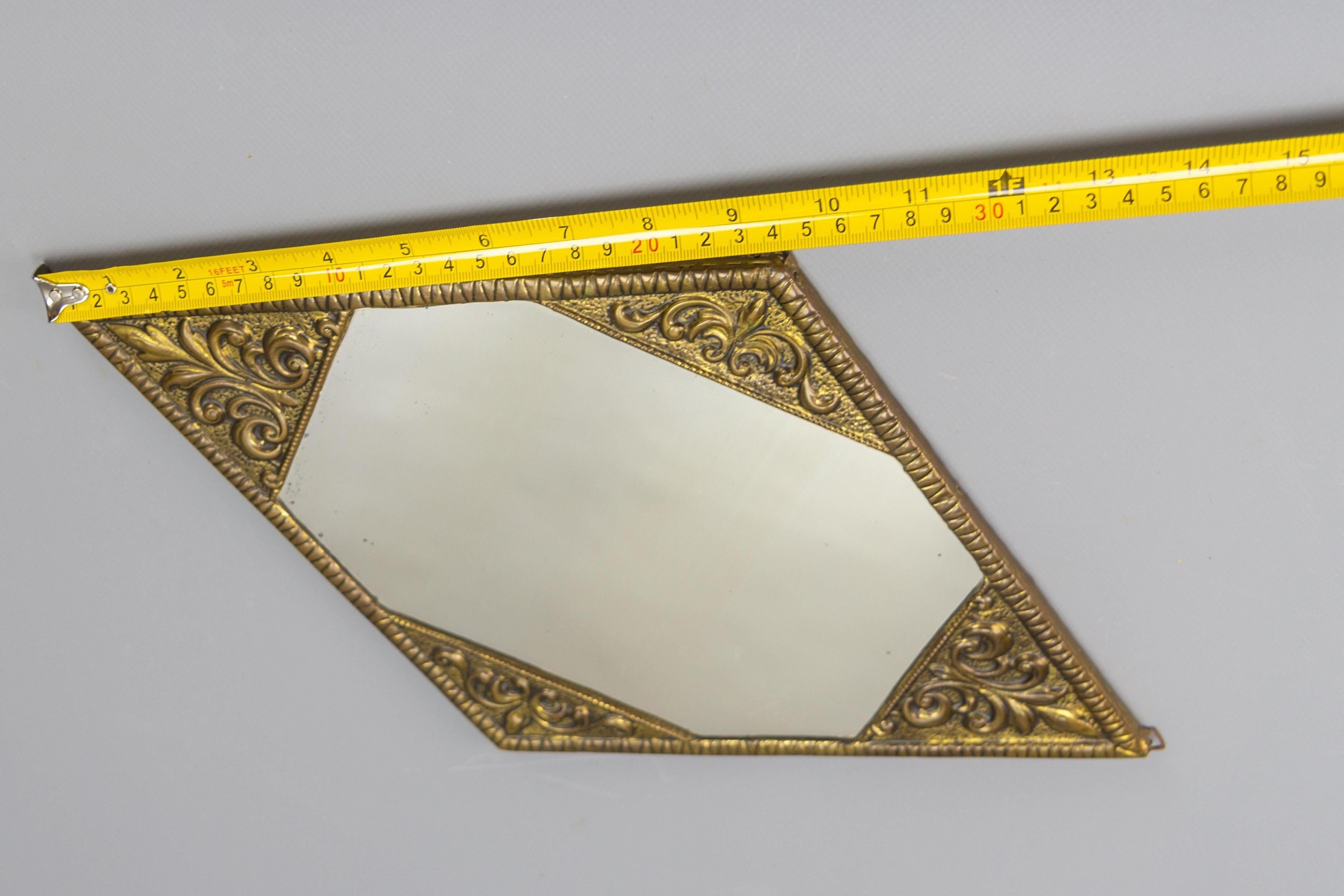Art Deco Diamond-Shaped Brass Frame Wall Mirror, ca. 1920 8