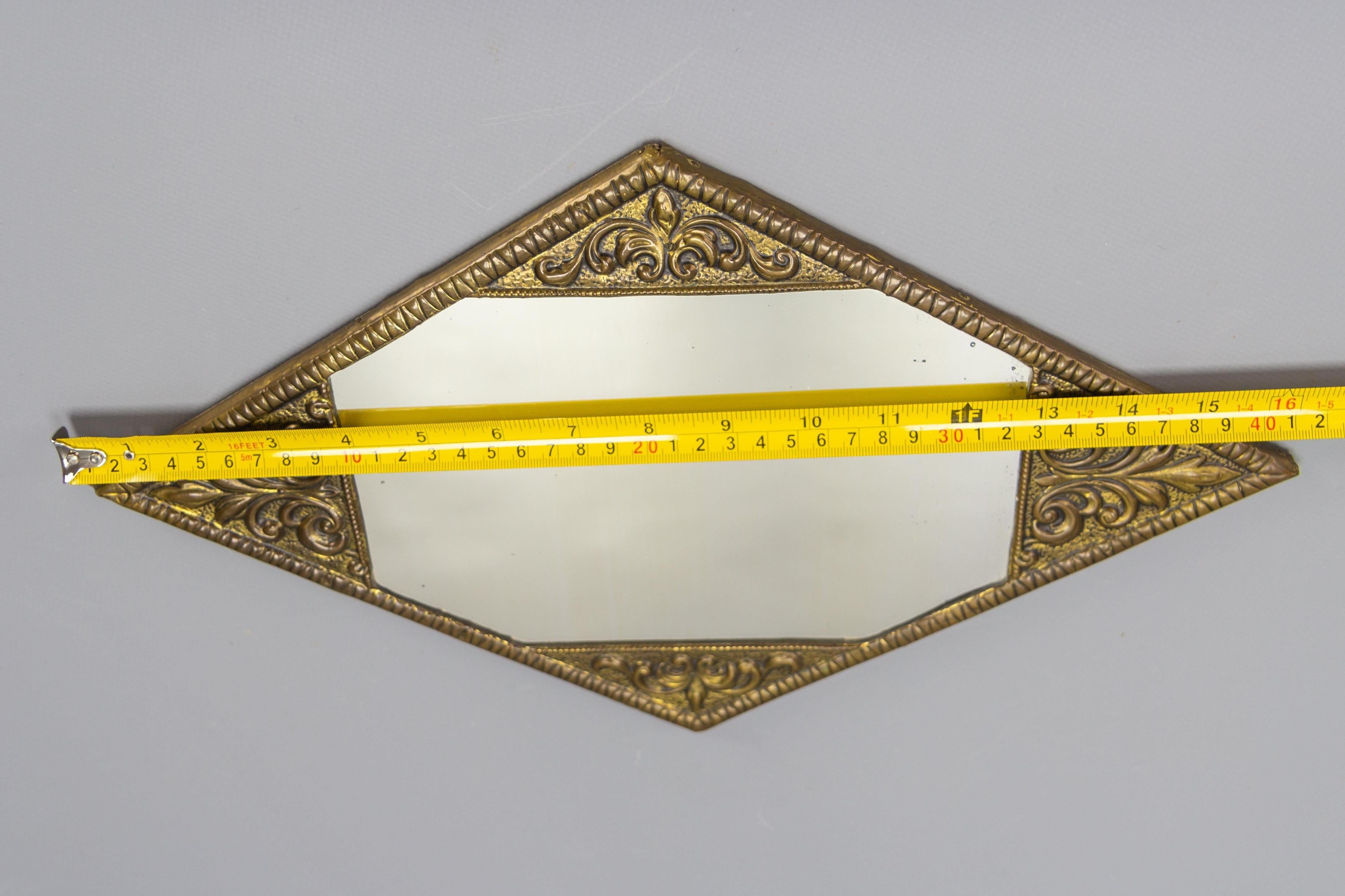 Art Deco Diamond-Shaped Brass Frame Wall Mirror, ca. 1920 For Sale 9