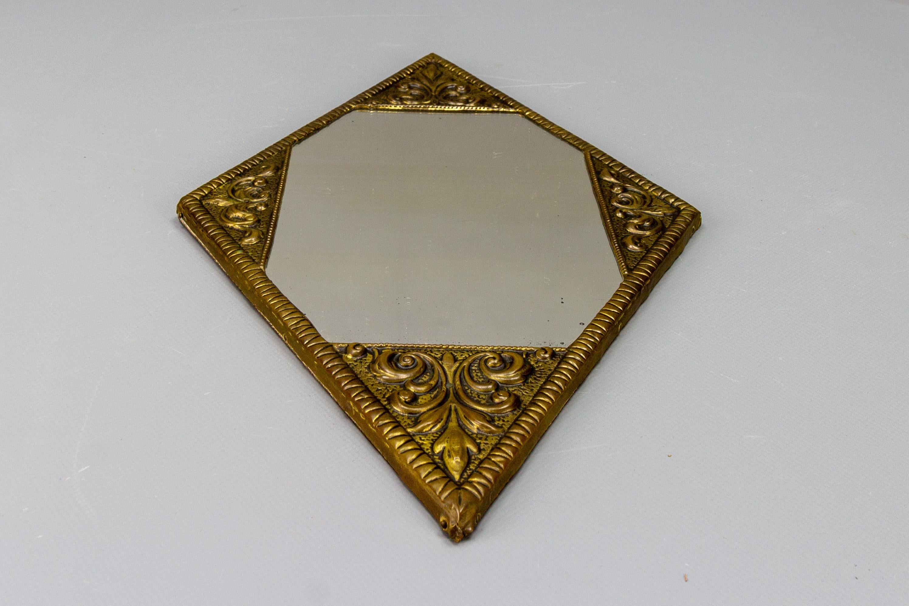 Art Deco Diamond-Shaped Brass Frame Wall Mirror, ca. 1920 For Sale 12