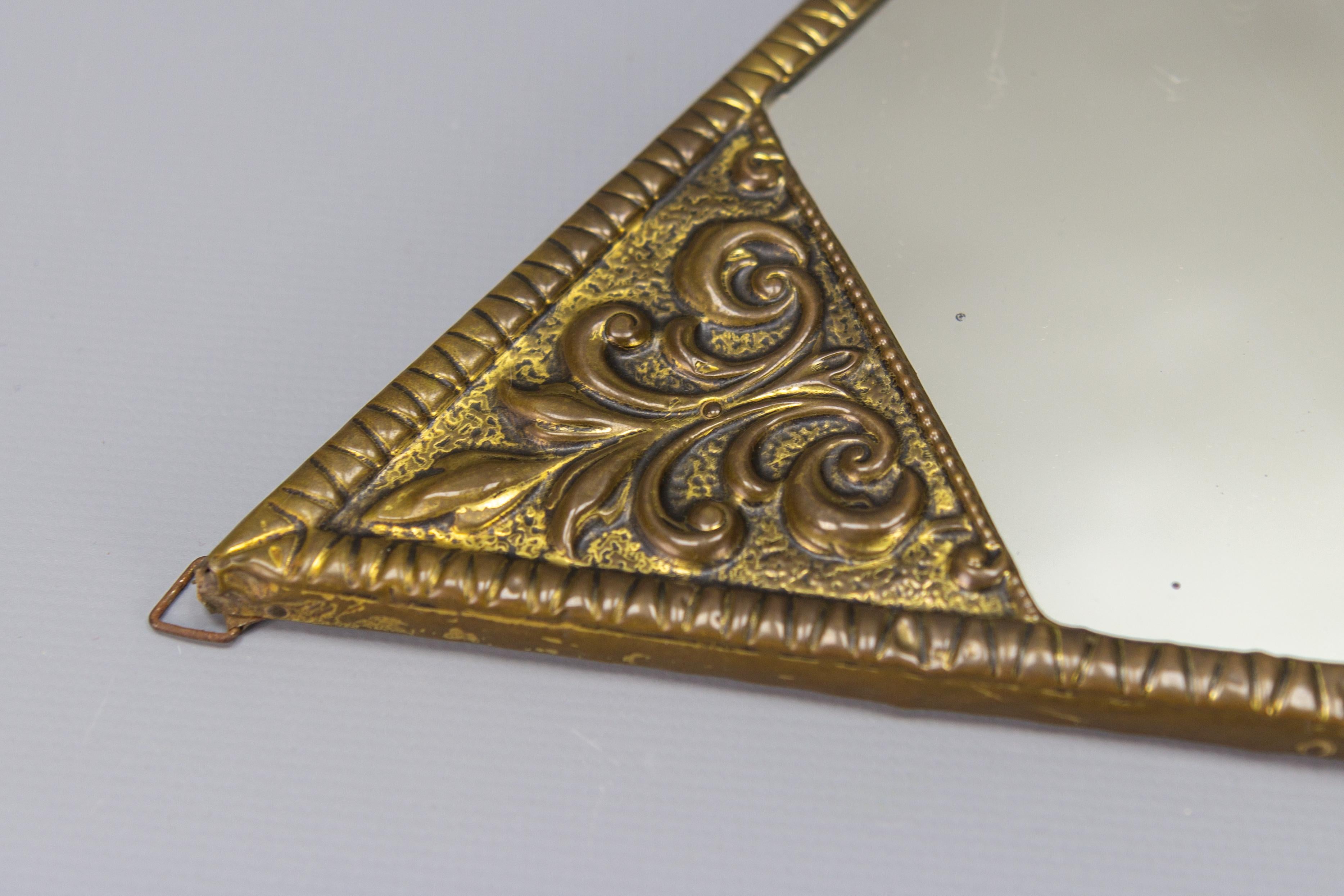 Art Deco Diamond-Shaped Brass Frame Wall Mirror, ca. 1920 2
