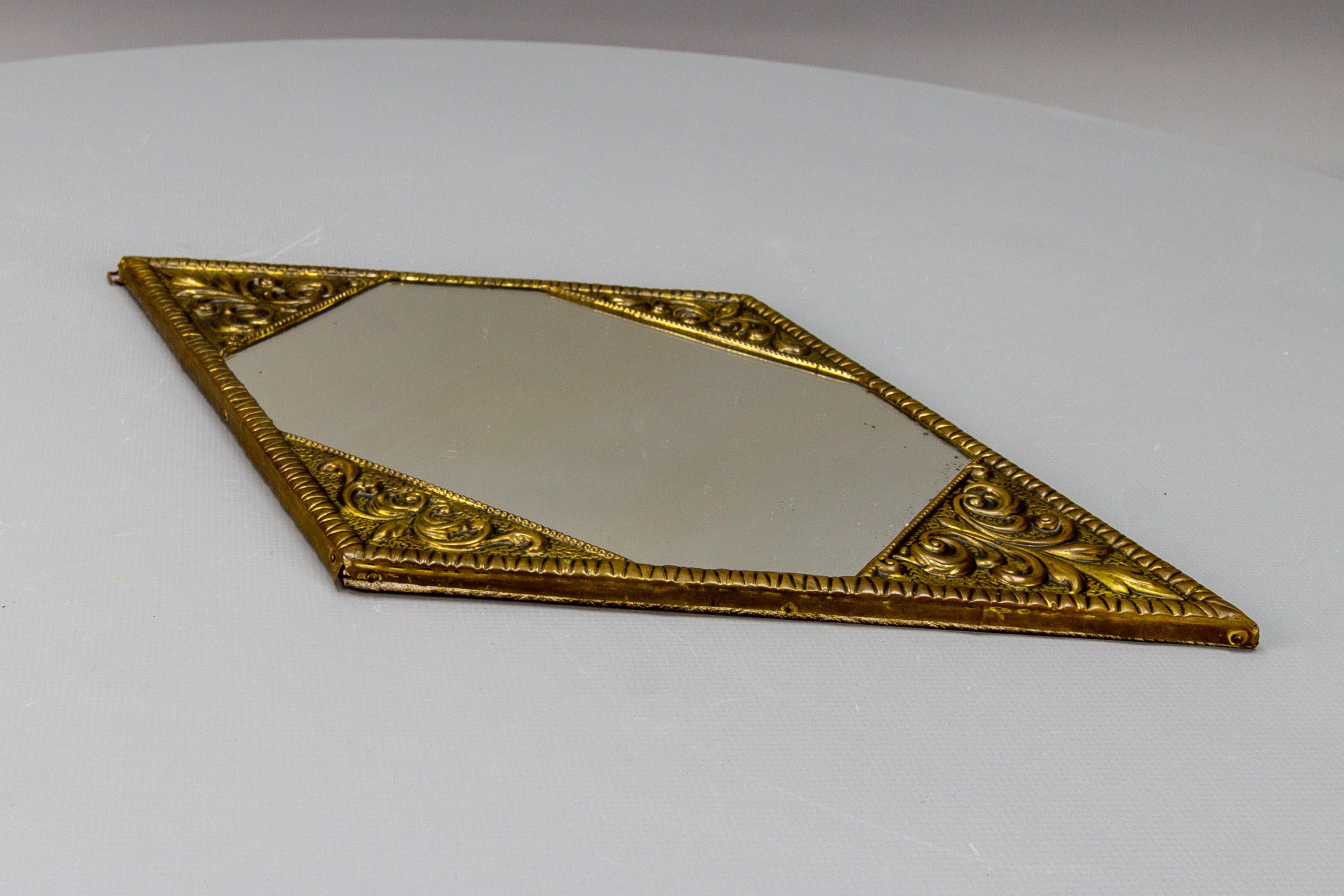 Art Deco Diamond-Shaped Brass Frame Wall Mirror, ca. 1920 For Sale 3
