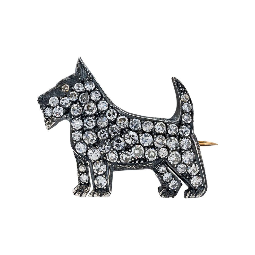Art Deco Diamond Silver Gold Scottie Dog Brooch