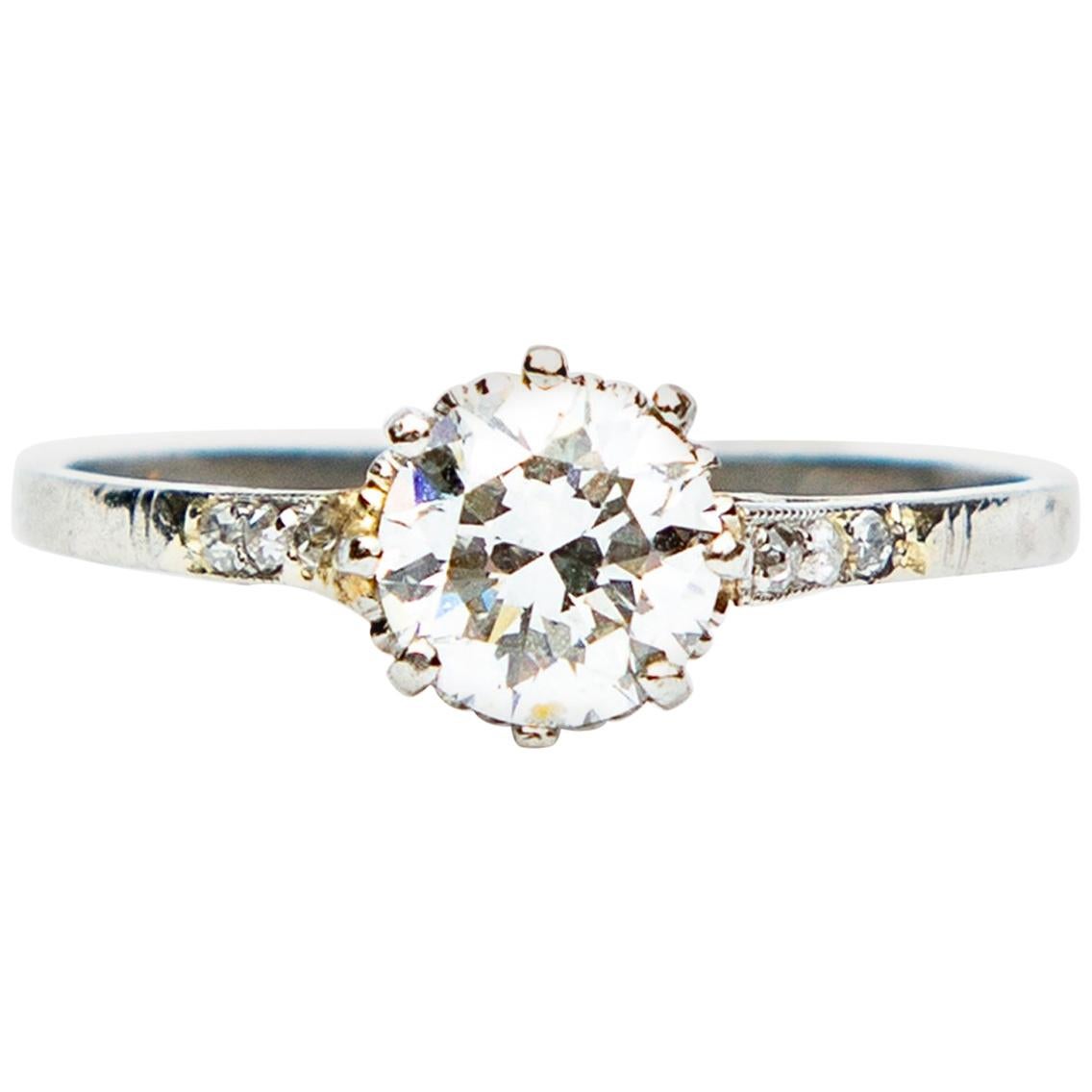Art Deco Diamond Solitaire 18 Karat White Gold Engagement Ring at 1stDibs