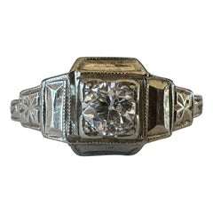 Art Deco Diamant Solitär und 18K Weißgold Verlobungsring