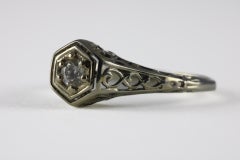Art Deco Diamond Solitaire and Filigree Engagement Ring