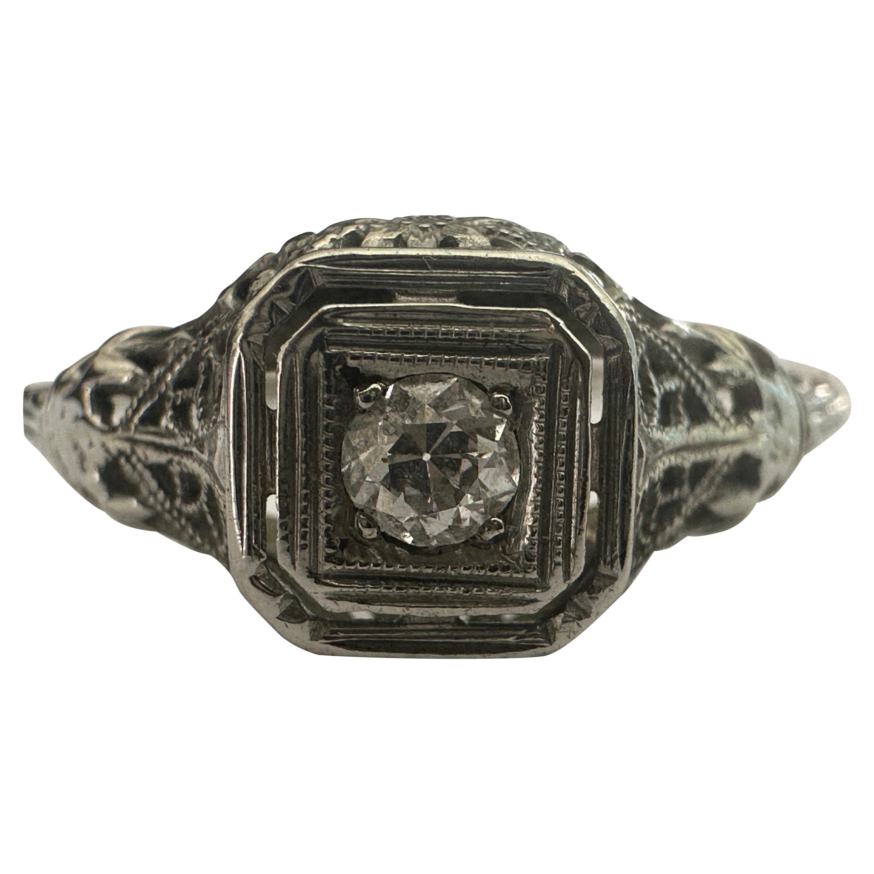 Verlobungsring, Art déco, Diamant Solitär und filigraner Diamant