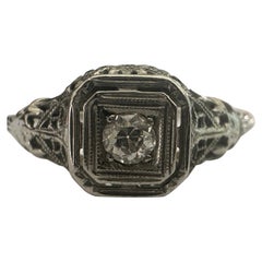 Art Deco Diamond Solitaire and Filigree Engagement Ring