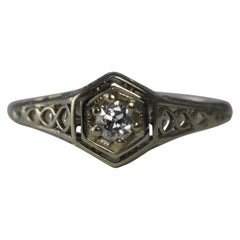 Art Deco Diamond Solitaire and Filigree Engagement Ring
