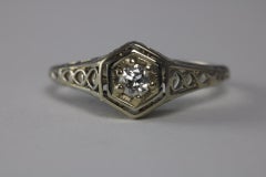 Art Deco Diamond Solitaire and Filigree Engagement Ring